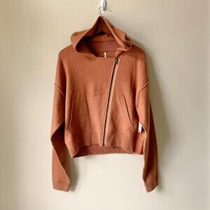 NWT Free People Knit Side Zip LS Hoodie, Size Small/Medium, Orange/Brown